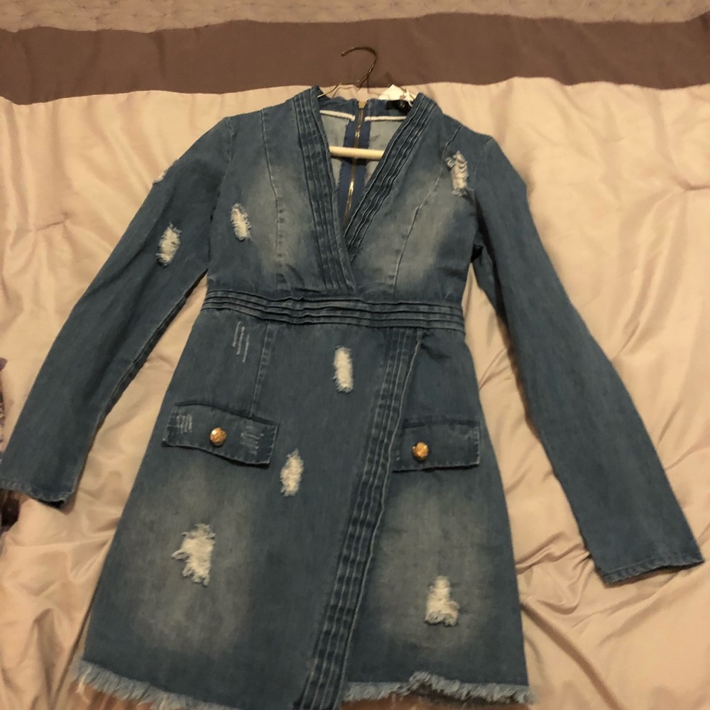 Plunge neck denim dress ‼️‼️